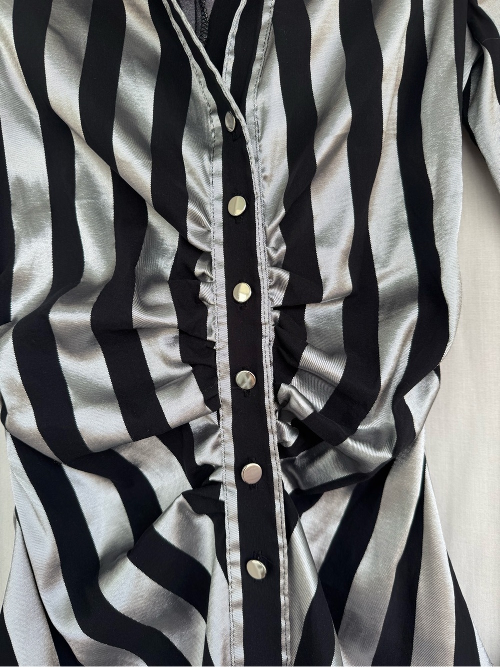 Joseph Ribkoff Black & Silver Striped Button-Front Blouse with silver buttons - Picture 3 of 8